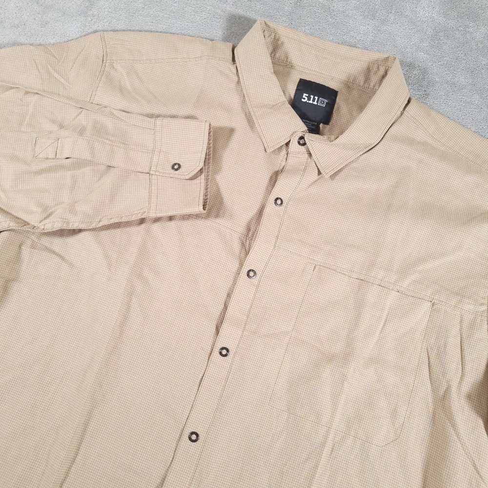 5.11 Tactical Shirt Men 2XL Tan Snap Front Long Sleeve Vent Back Outdoor Utility